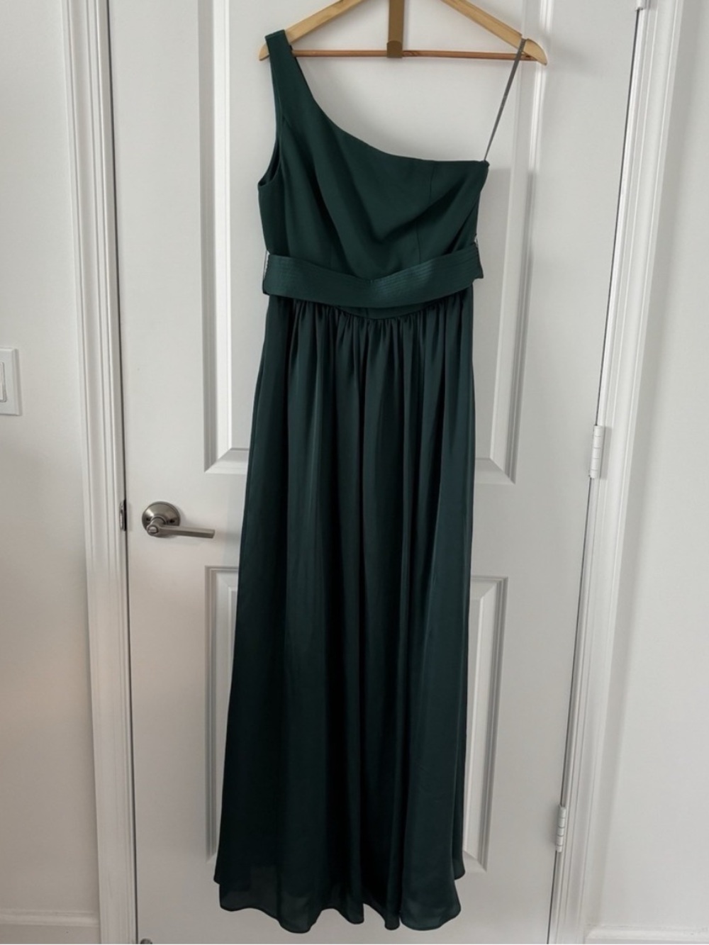 White by Vera Wang Green One Shoulder Chiffon Gown Bridesmaid Dress Size 8